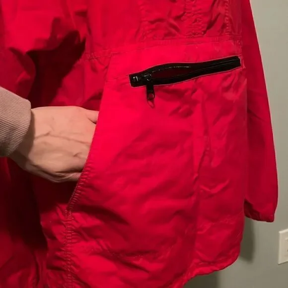 Vintage L.L. Bean Men's Red Anorak Retro Hooded Half Zip Windbreaker Medium - Picture 4 of 8